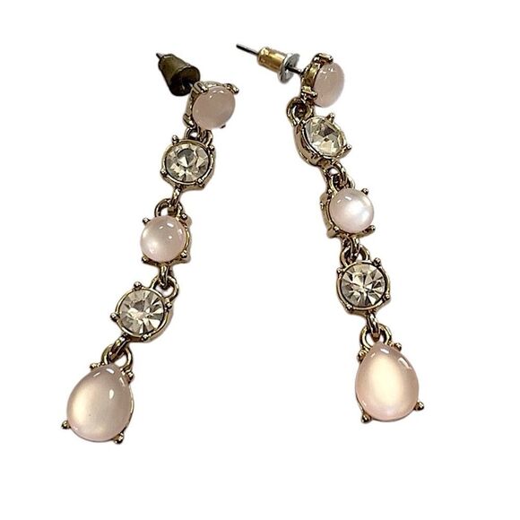 🌴 Gold & Pearl Crystal Drop Earrings | Elegant 2” Dangling Dangle - Picture 4 of 8